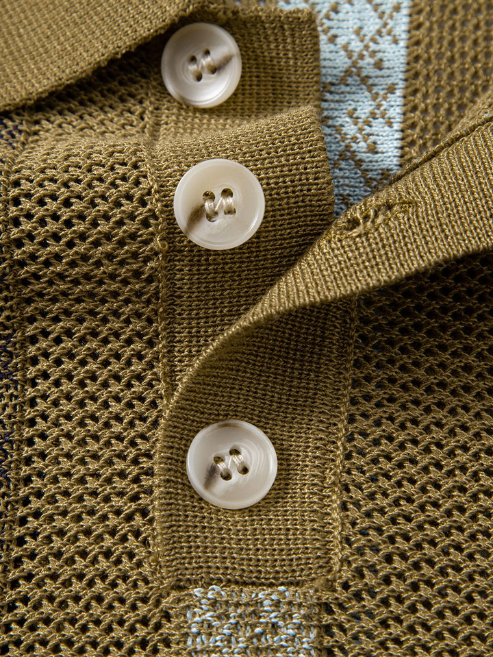 Striped Textured Knit Polo &amp; Elastic Waist Chino Shorts
