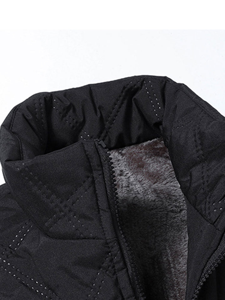 Faux Fur Lined Quilted Stand Collar Jacket
