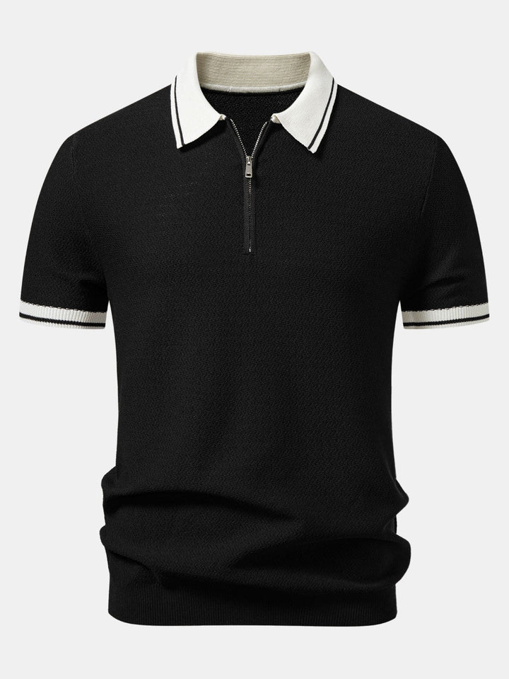 Contrast Zipper Knit Polo &amp; Slim Fit Tapered Trousers