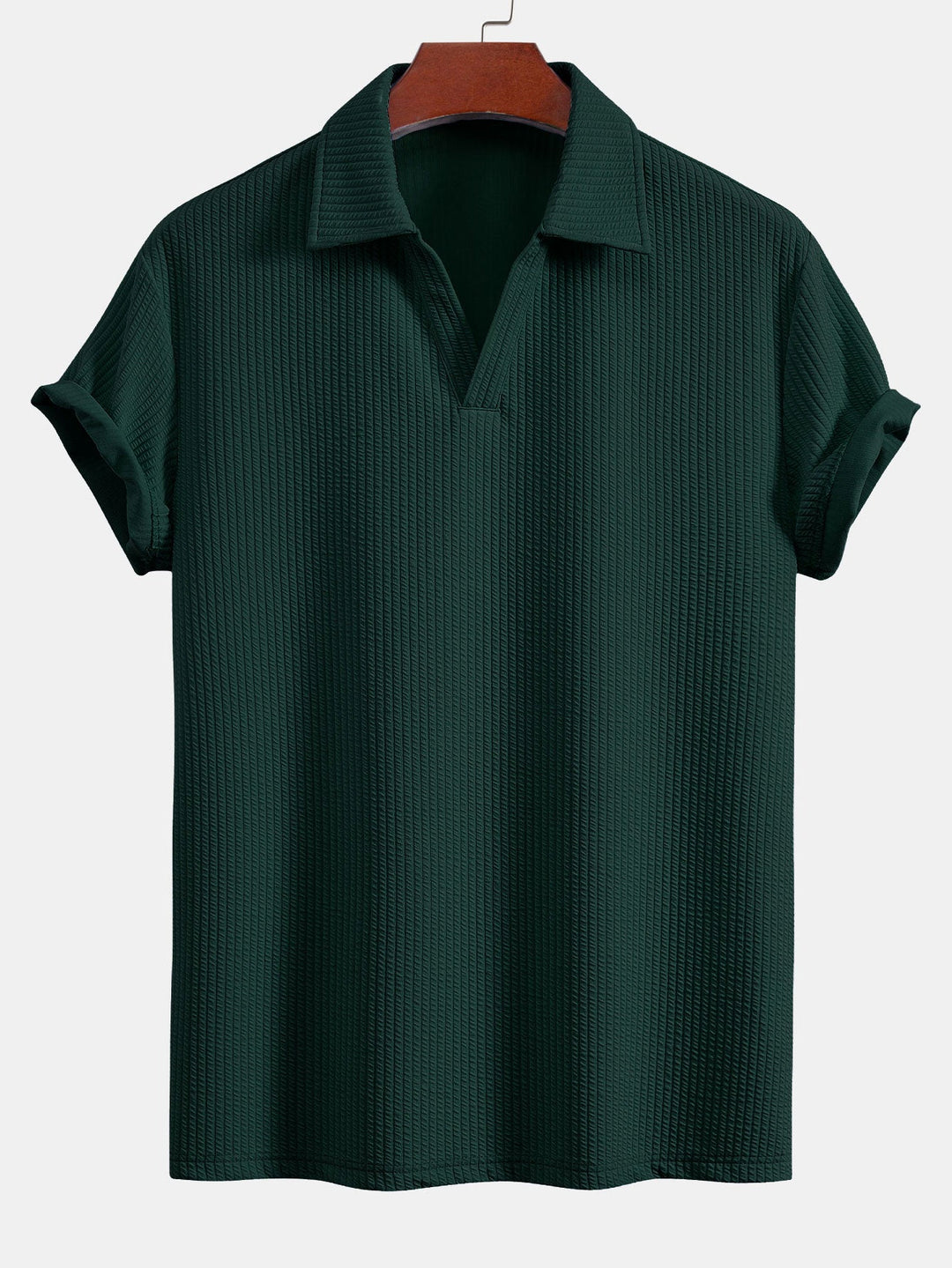 Short Sleeved V-Neck Ribbed Polo &amp; Straight Leg Ribbed Pants
