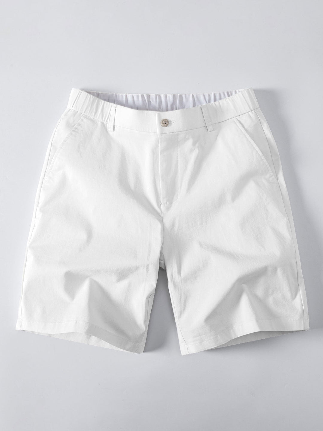 Contrast Trim Ribbed Johnny Collar Knit Polo &amp; Elastic Waist Chino Shorts