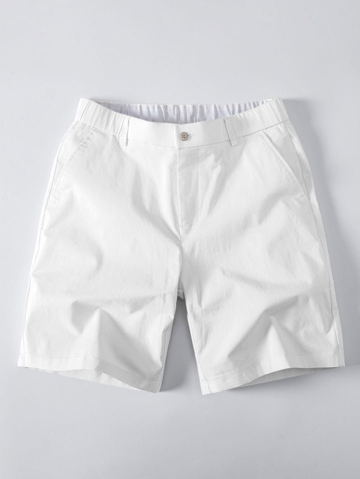 Contrast Trim Ribbed Johnny Collar Knit Polo &amp; Elastic Waist Chino Shorts