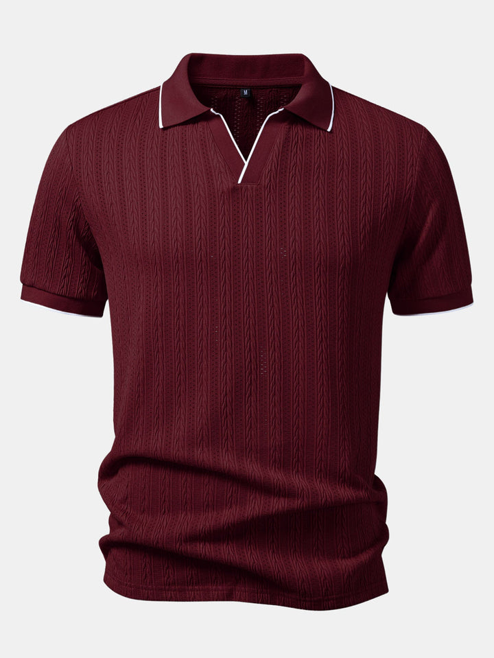 Geometric Jacquard Johnny Collar Polo &amp; Slim Fit Tapered Trousers