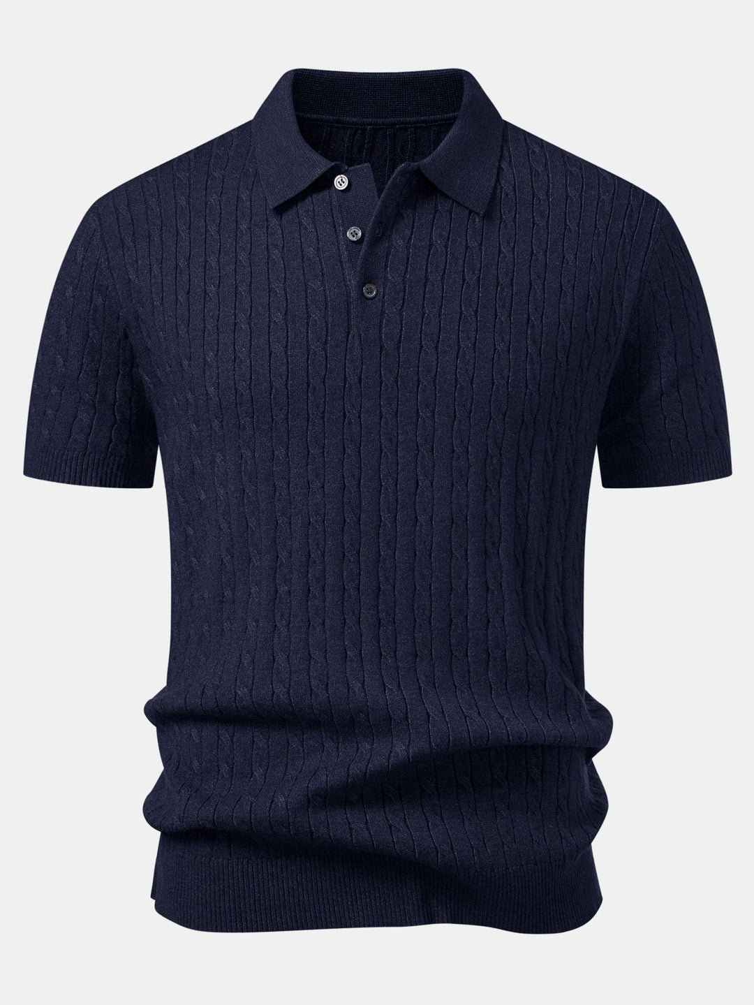 Twisted Jacquard Knit Polo &amp; Elastic Waist Straight Leg Trousers