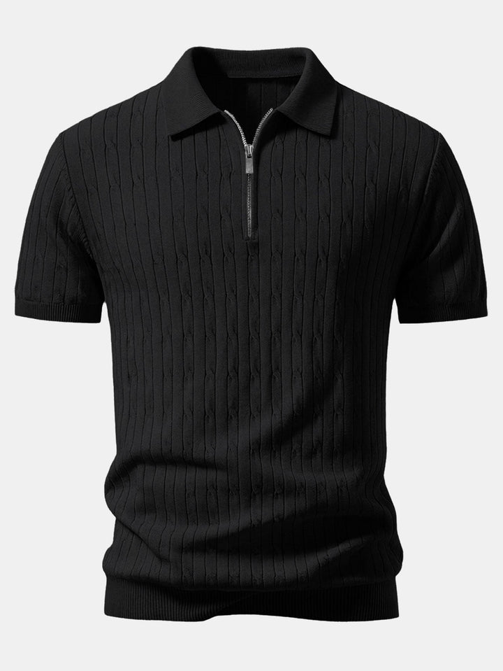 Twisted Jacquard Zipper Knit Polo &amp; Slim Fit Tapered Trousers