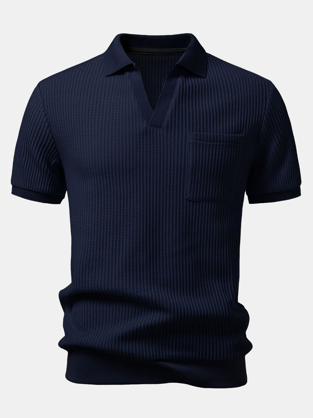 Waffle Johnny Collar Polo With Pocket &amp; Slim Fit Tapered Trousers