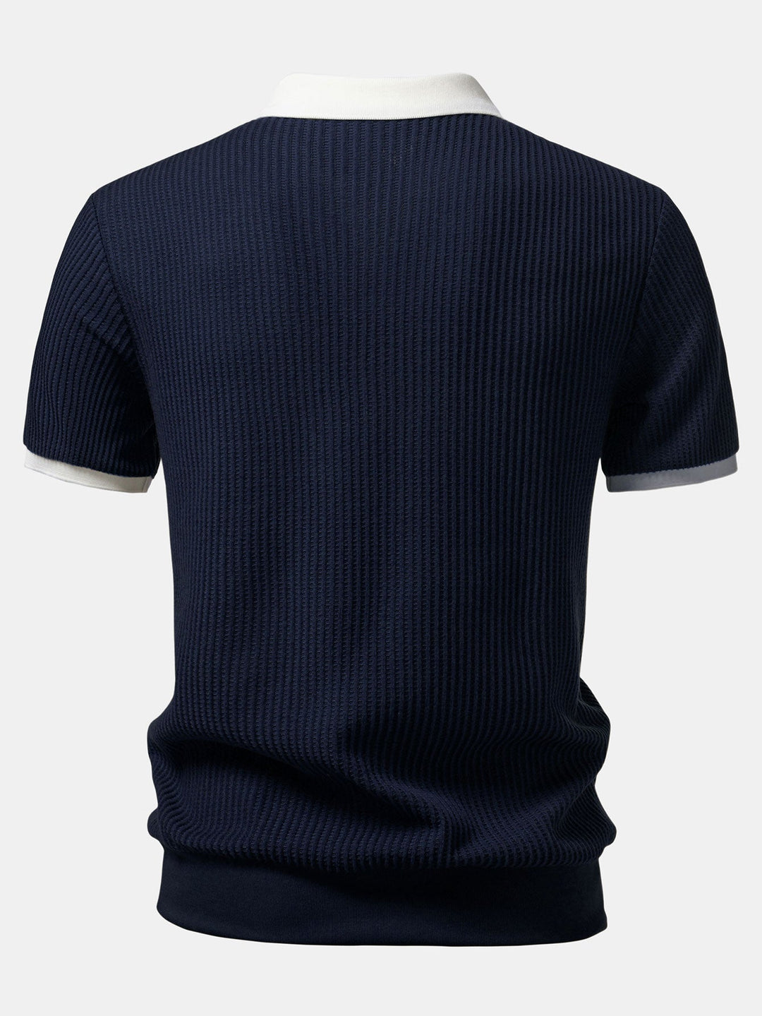 Contrast Knit Waffle Johnny Collar Polo &amp; Drawstring Knitted Waffle Shorts