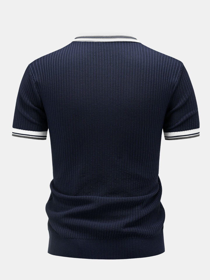 Contrast Trim Knit Polo Shirt &amp; Slim Fit Tapered Trousers