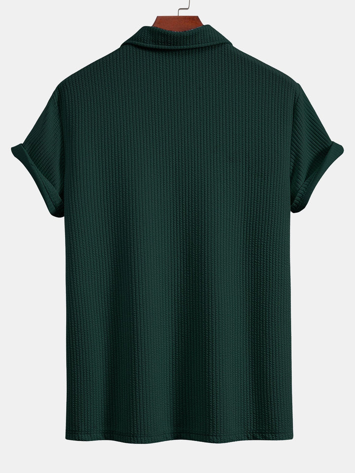 Short Sleeved V-Neck Ribbed Polo &amp; Straight Leg Ribbed Pants
