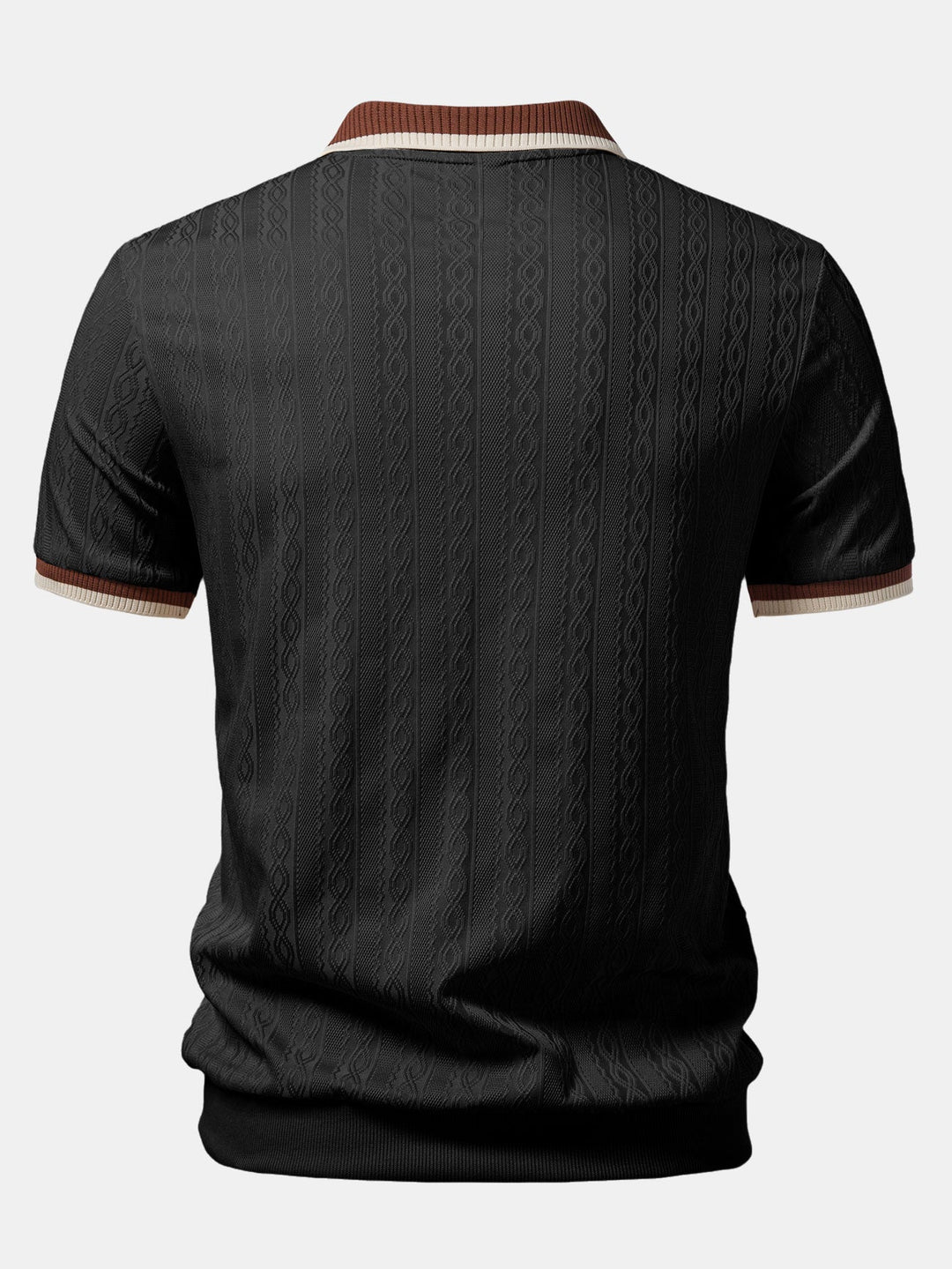 Contrast Trim Textured Zipper Knit Polo &amp; Slim Fit Tapered Trousers