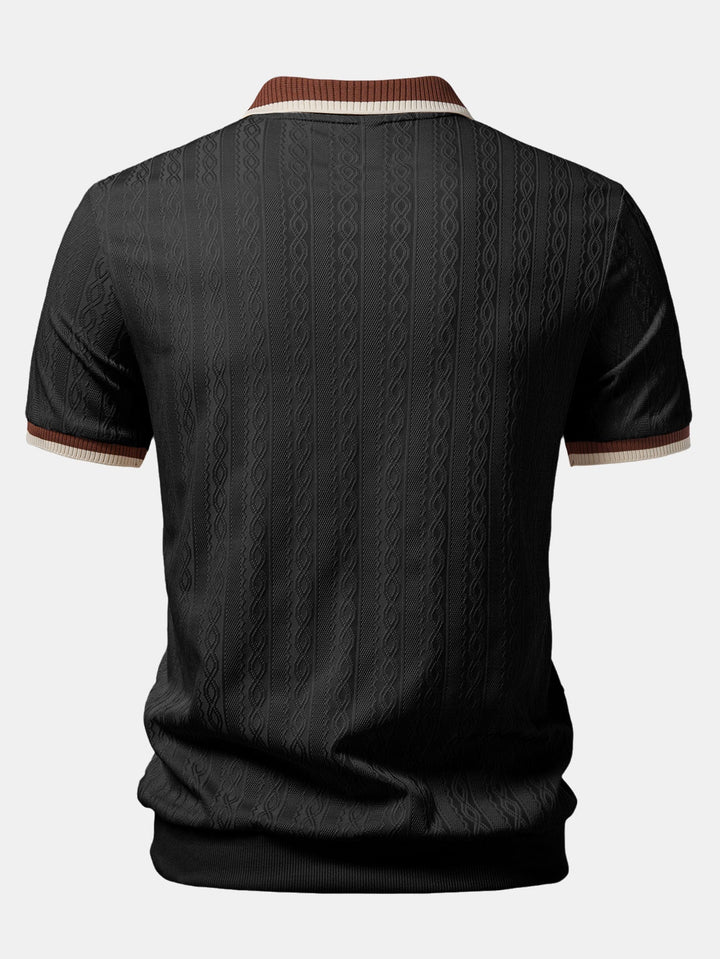Contrast Trim Textured Zipper Knit Polo &amp; Slim Fit Tapered Trousers