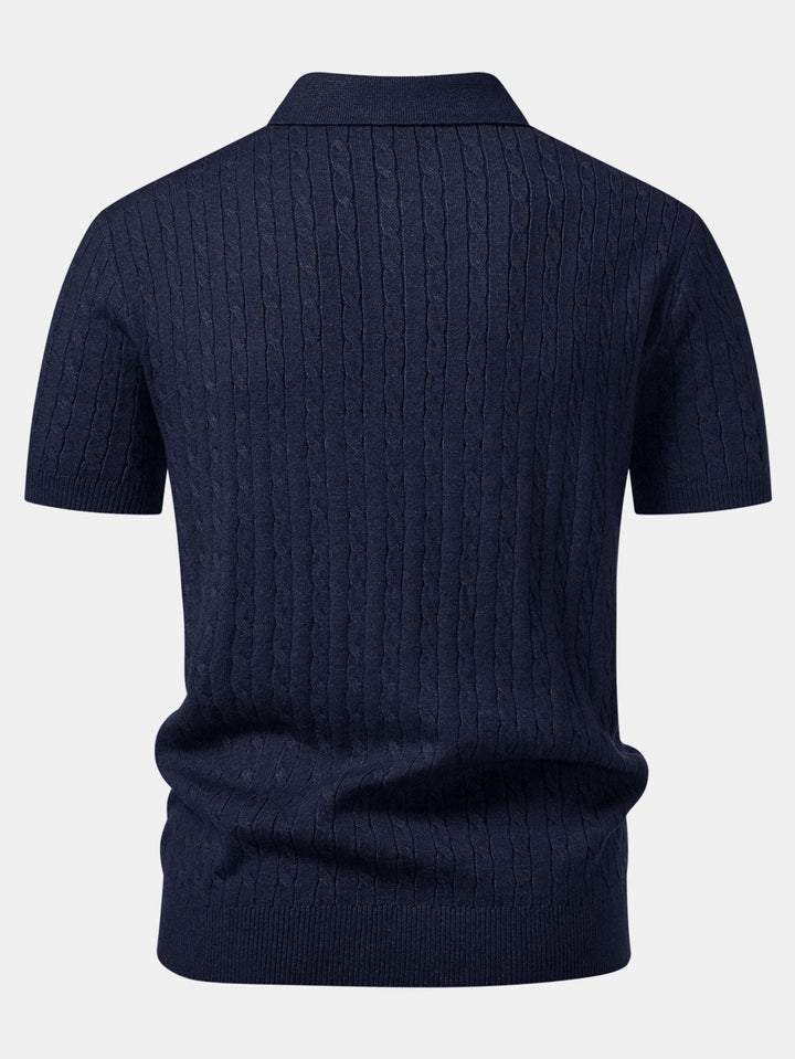 Twisted Jacquard Knit Polo &amp; Elastic Waist Straight Leg Trousers