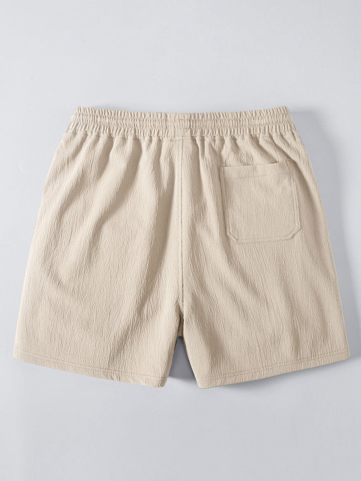Striped V Neck Open Knit Polo &amp; Crinkle Textured Drawstring 5" Shorts
