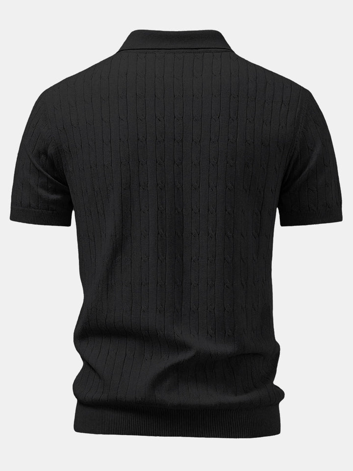 Twisted Jacquard Zipper Knit Polo &amp; Slim Fit Tapered Trousers