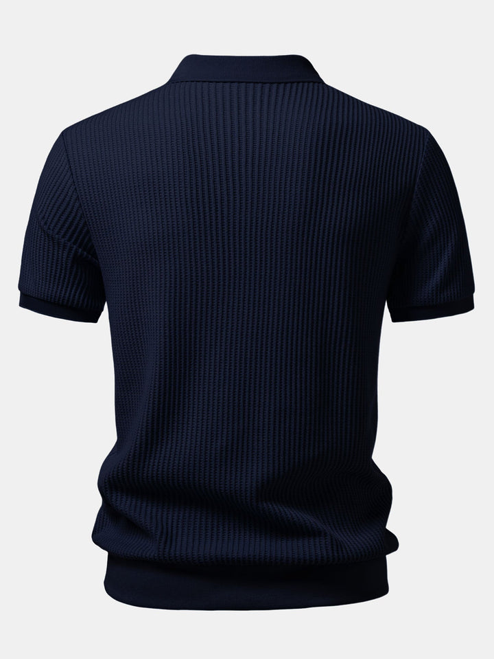 Waffle Johnny Collar Polo With Pocket &amp; Drawstring Knitted Waffle Shorts