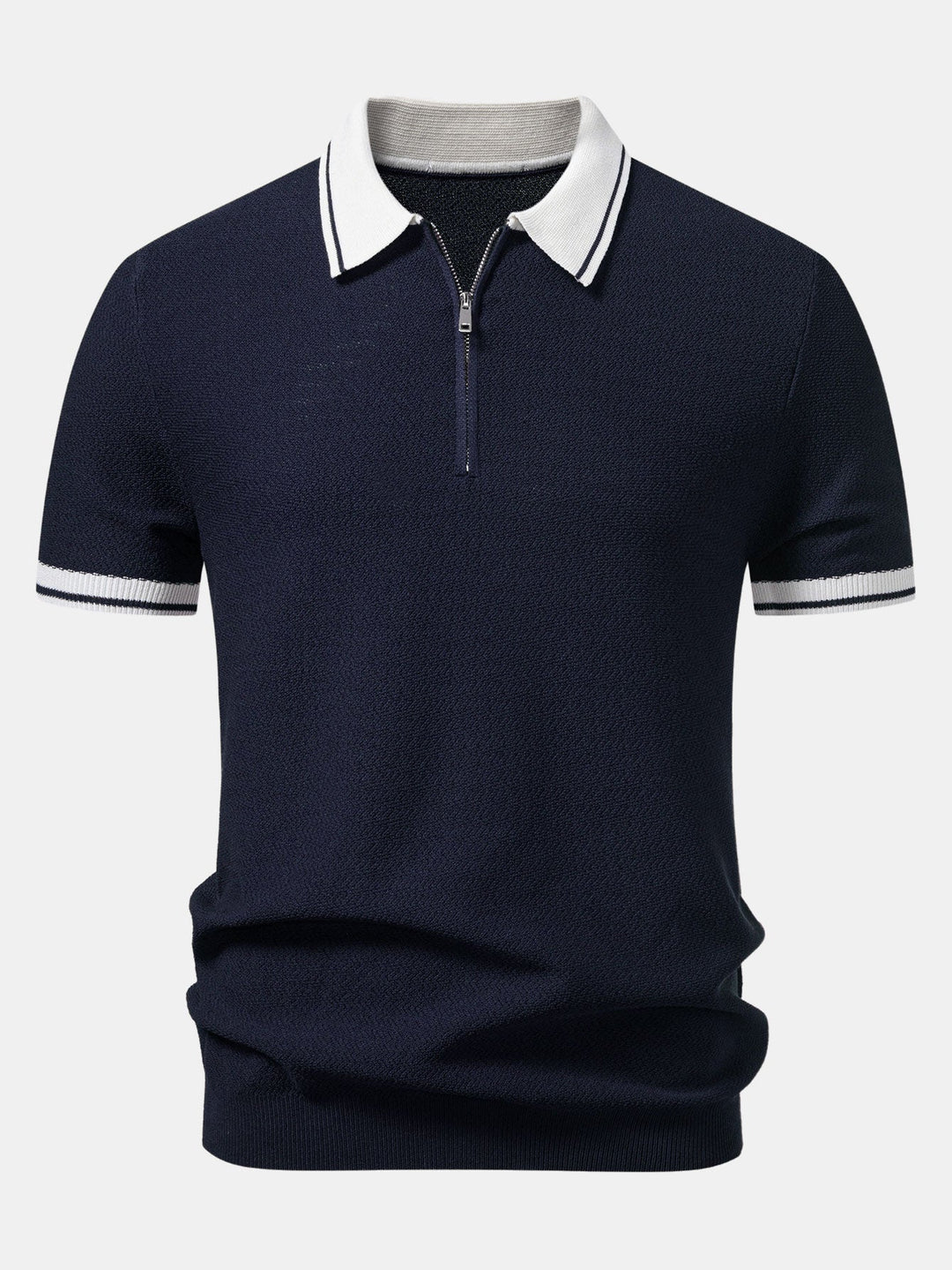 Contrast Zipper Knit Polo &amp; Slim Fit Tapered Trousers