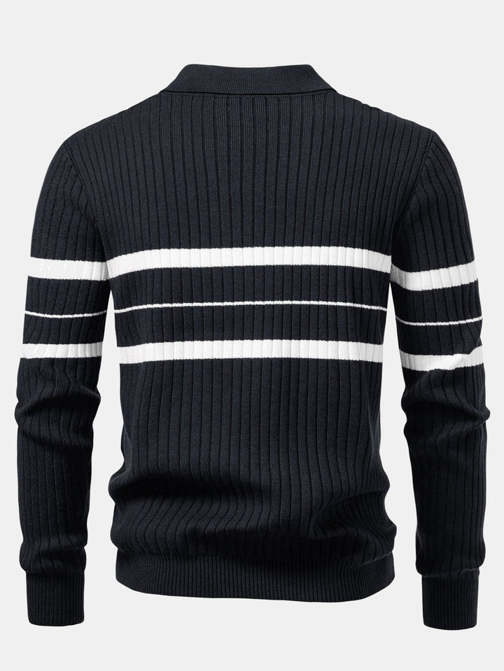 Stripe Zip Knit Ribbed Polo Shirt &amp; Slim Fit Tapered Trousers