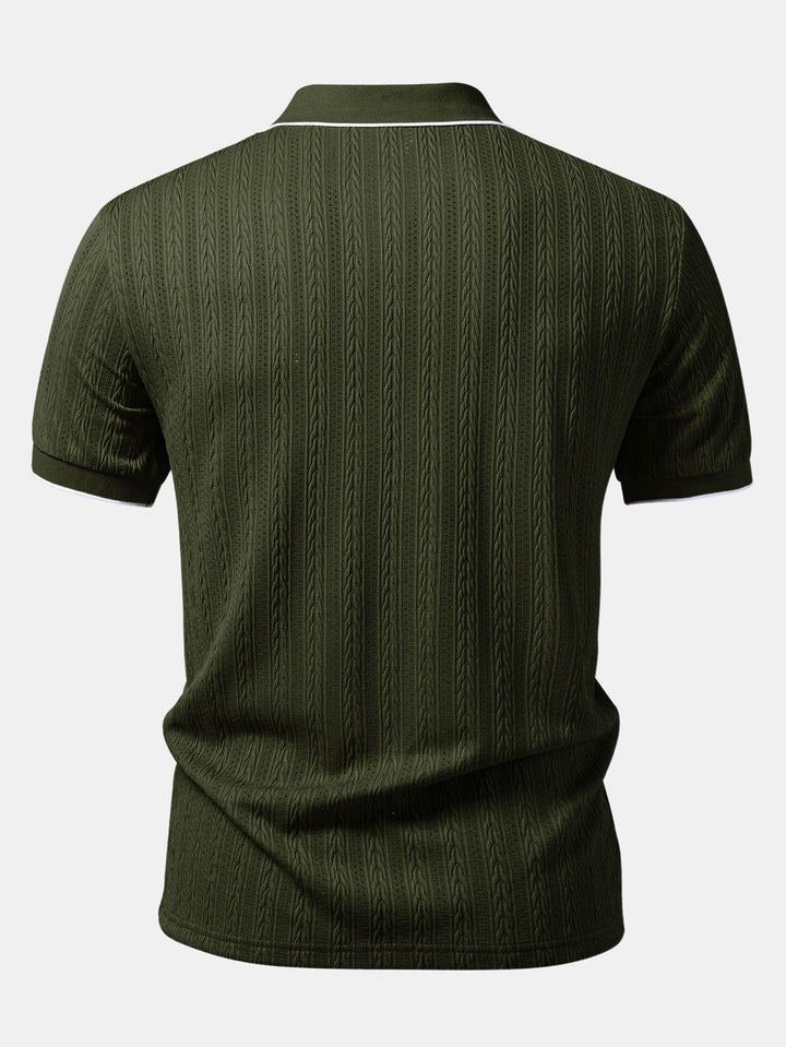 Geometric Jacquard Johnny Collar Polo &amp; Slim Fit Tapered Trousers