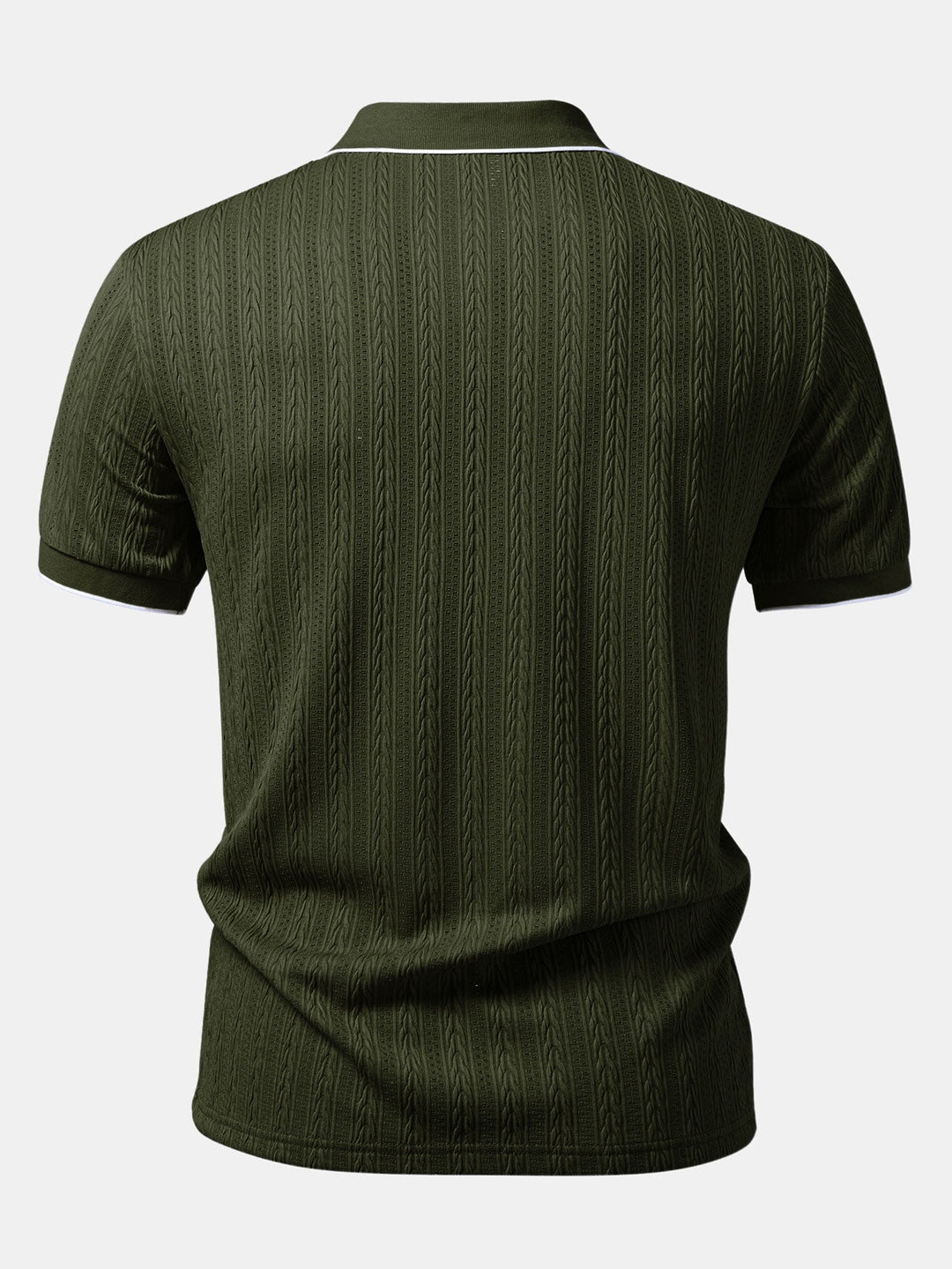 Geometric Jacquard Johnny Collar Polo &amp; Elastic Waist Chino Shorts