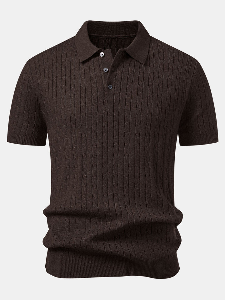 Twisted Jacquard Knit Polo &amp; Elastic Waist Straight Leg Trousers