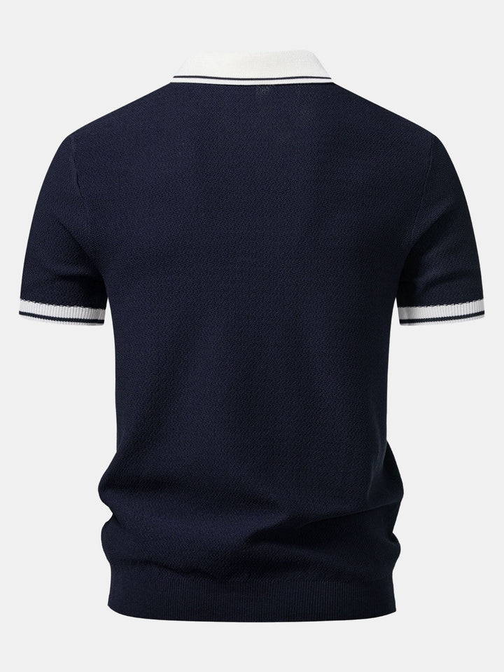 Contrast Zipper Knit Polo &amp; Slim Fit Tapered Trousers