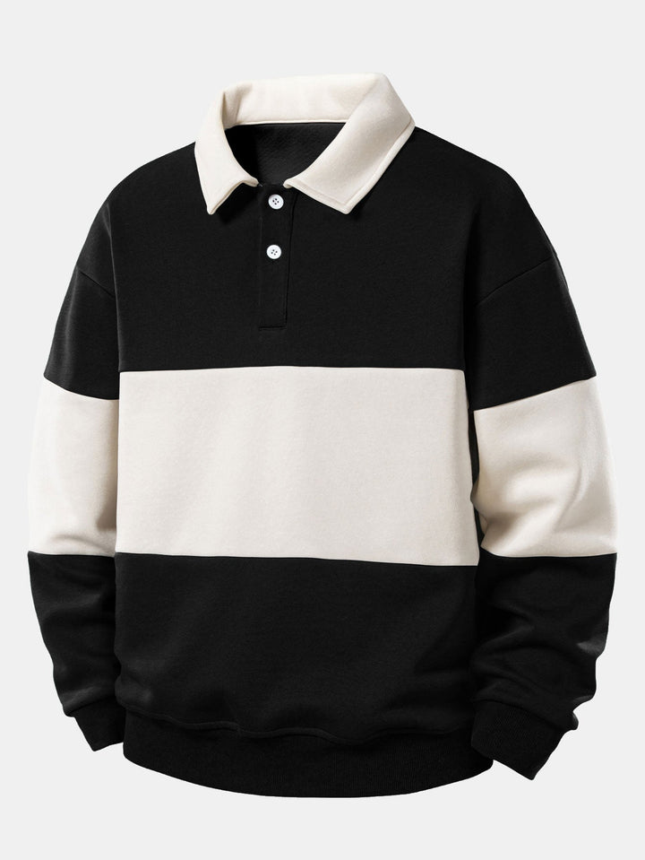 Relax Fit Color Block Polo Collar Sweatshirt &amp; Straight Leg Pleated Pintuck Sweatpants