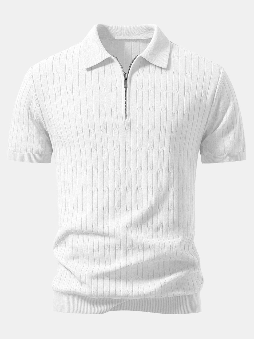 Twisted Jacquard Zipper Knit Polo &amp; Slim Fit Tapered Trousers