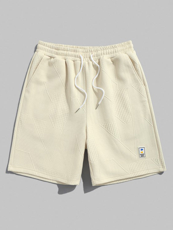 Mens Geometric Retro Jacquard Drawstring Shorts
