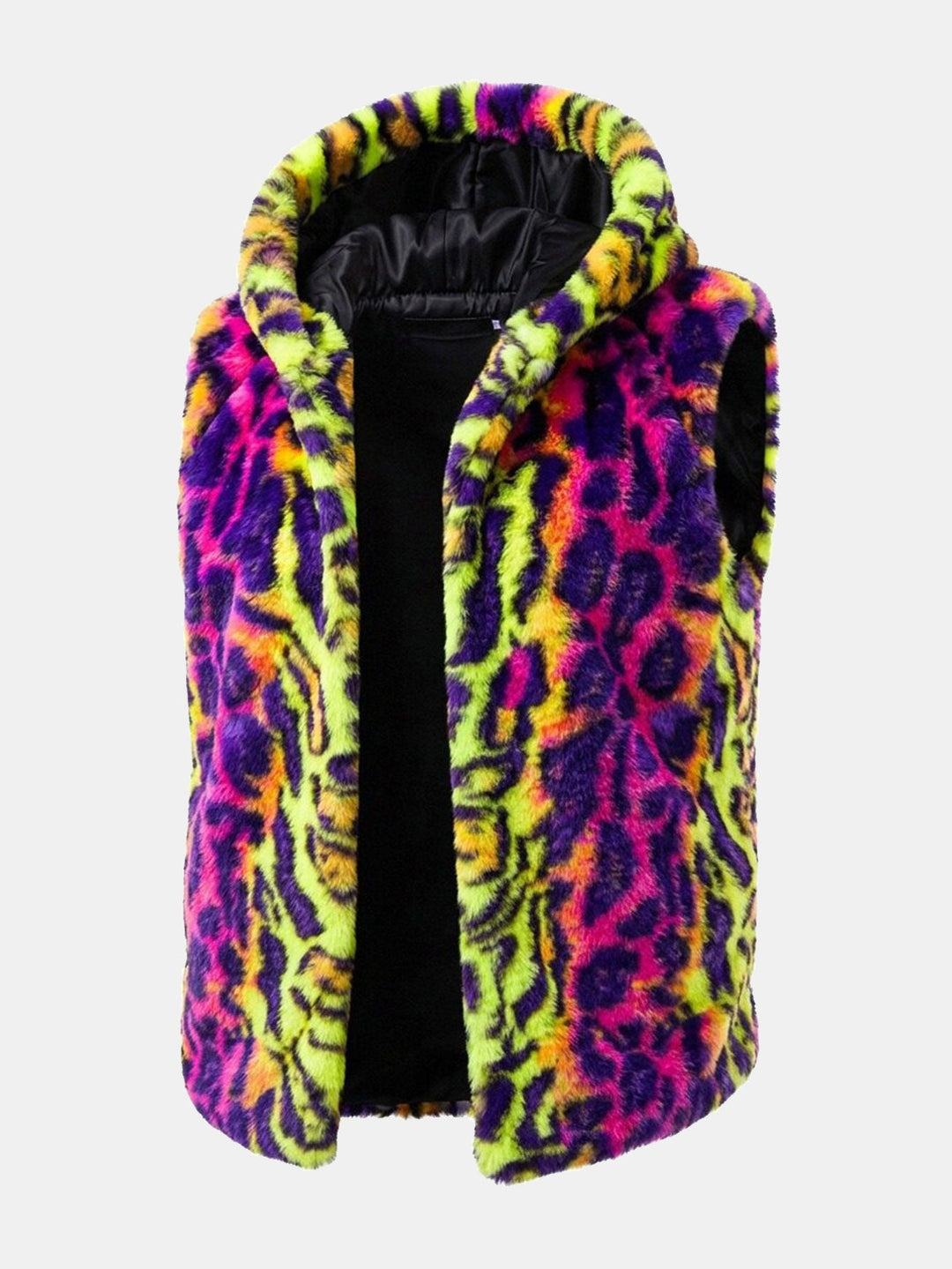 Faux Fur Colorful Leopard Hooded Vest