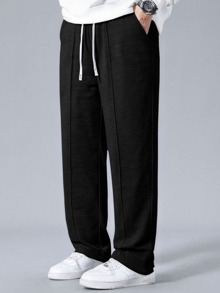 Waffle Pleated Pintuck Straight Leg Pants