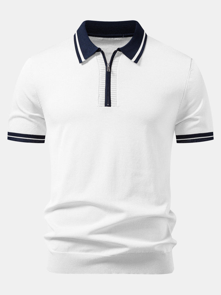 Contrast Trim Zipper Knit Polo &amp; Slim Fit Tapered Trousers