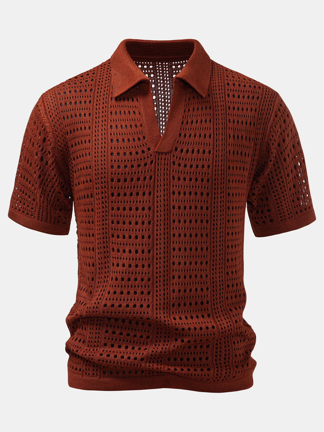 Crochet  V Neck Polo Shirt &amp; Crinkle Textured Drawstring 5" Shorts