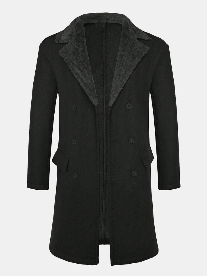 Long Faux Woolen Coat With Teddy Fleece Collar
