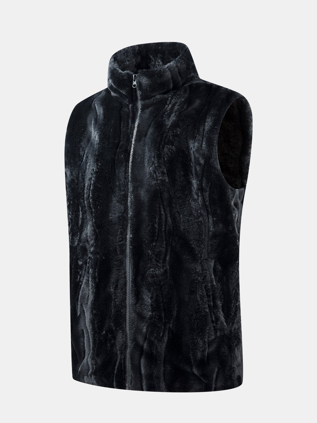 Faux Fur Zip-Up Stand Collar Vest