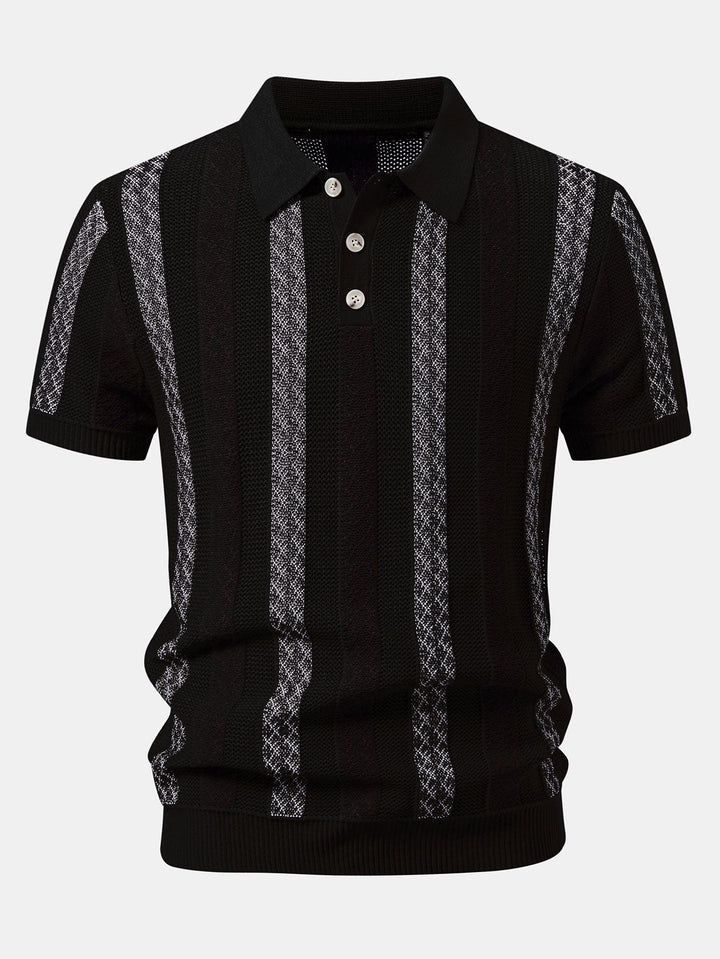 Striped Textured Knit Polo &amp; Slim Fit Tapered Trousers