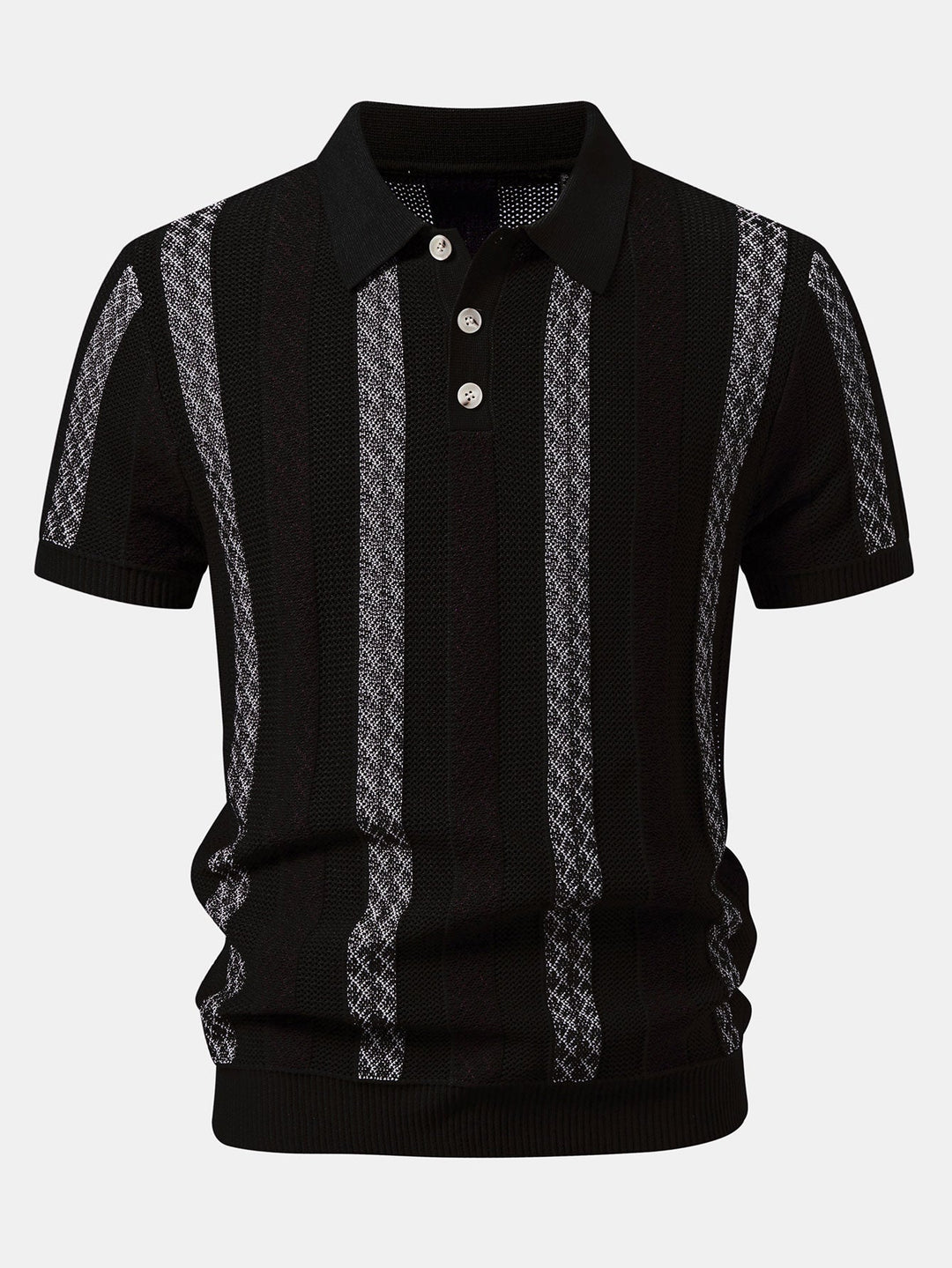 Striped Textured Knit Polo &amp; Elastic Waist Chino Shorts