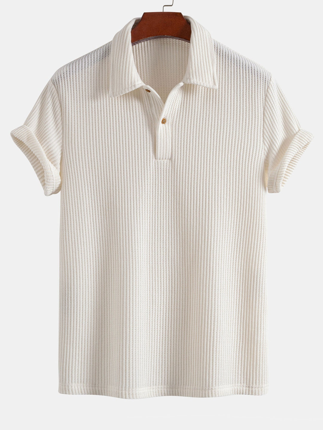 Short Sleeved Waffle Polo &amp; Drawstring Knitted Waffle Shorts