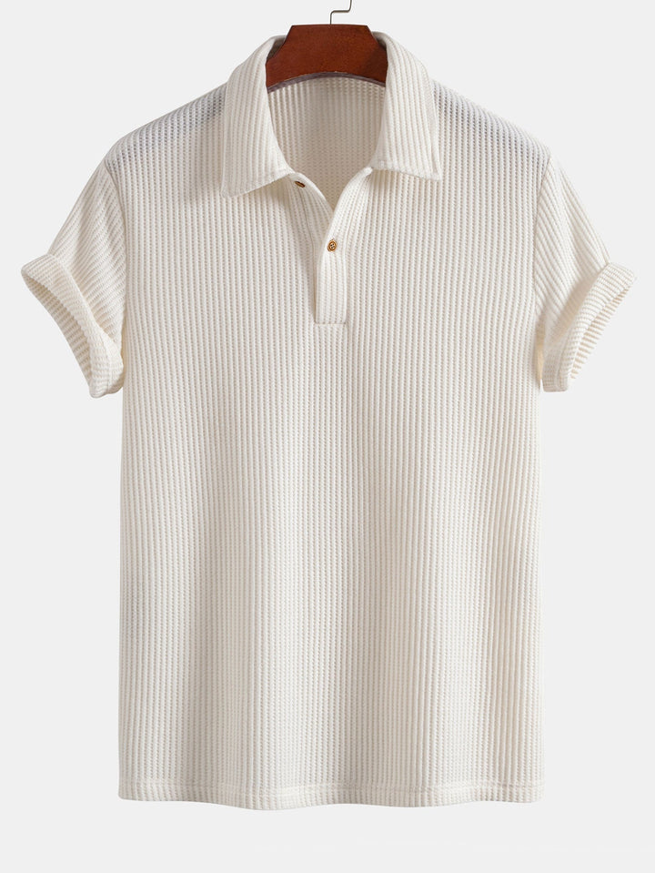 Short Sleeved Waffle Polo &amp; Drawstring Knitted Waffle Shorts