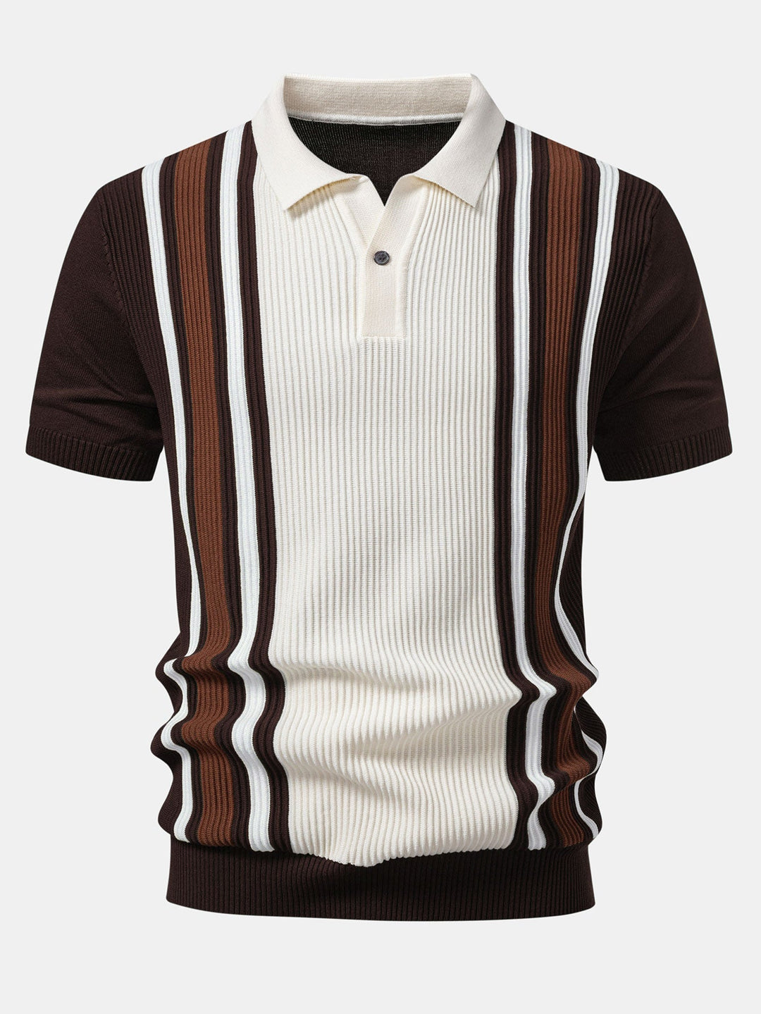 Contrast Striped Ribbed Knit Polo &amp; Slim Fit Tapered Trousers