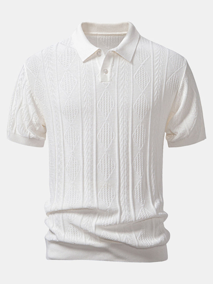 Geometric Jacquard Knitted Polo Shirt &amp; Slim Fit Tapered Trousers