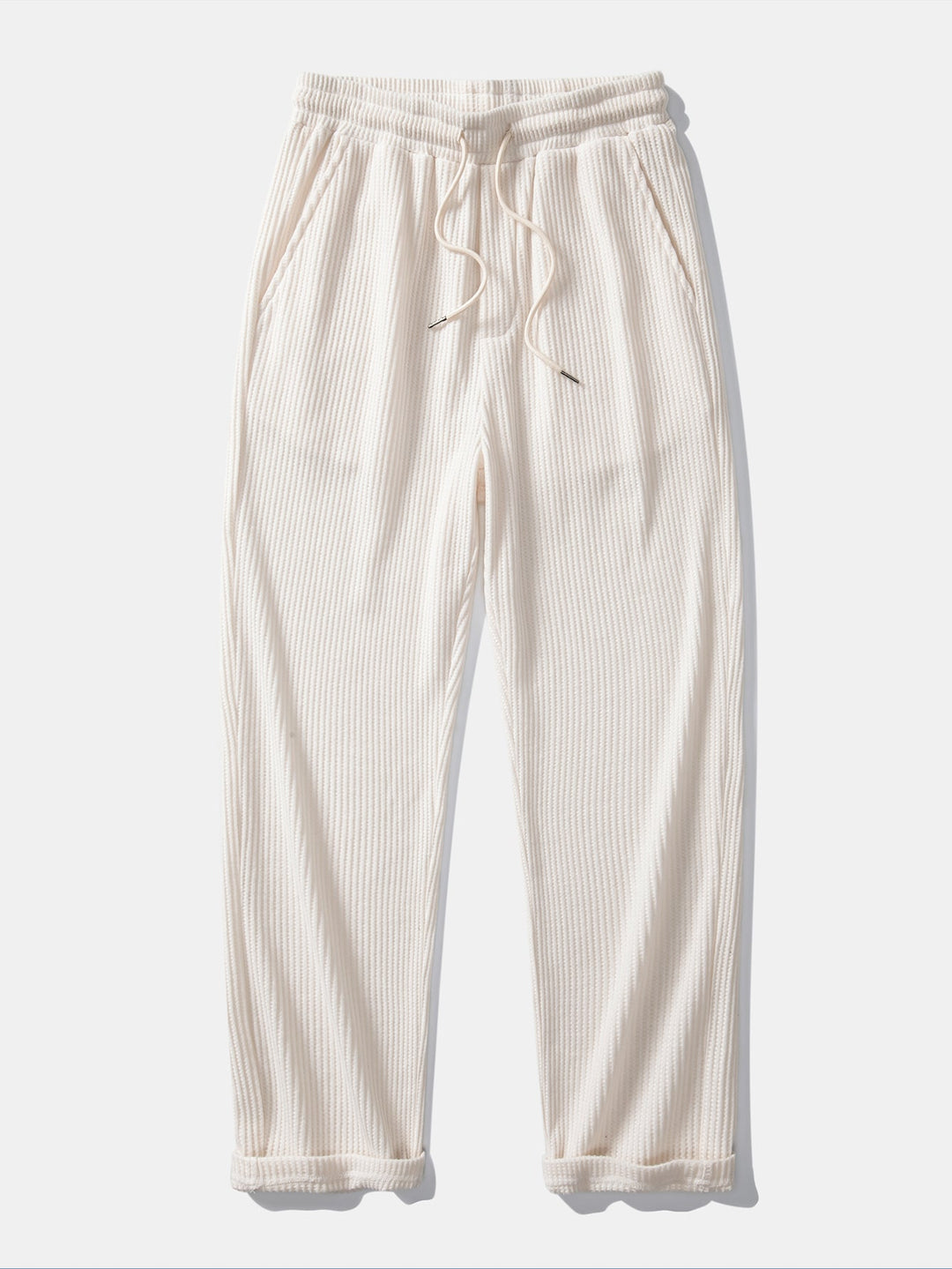 Contrast Knit Waffle Johnny Collar Polo &amp; Drawstring Knitted Waffle Pants