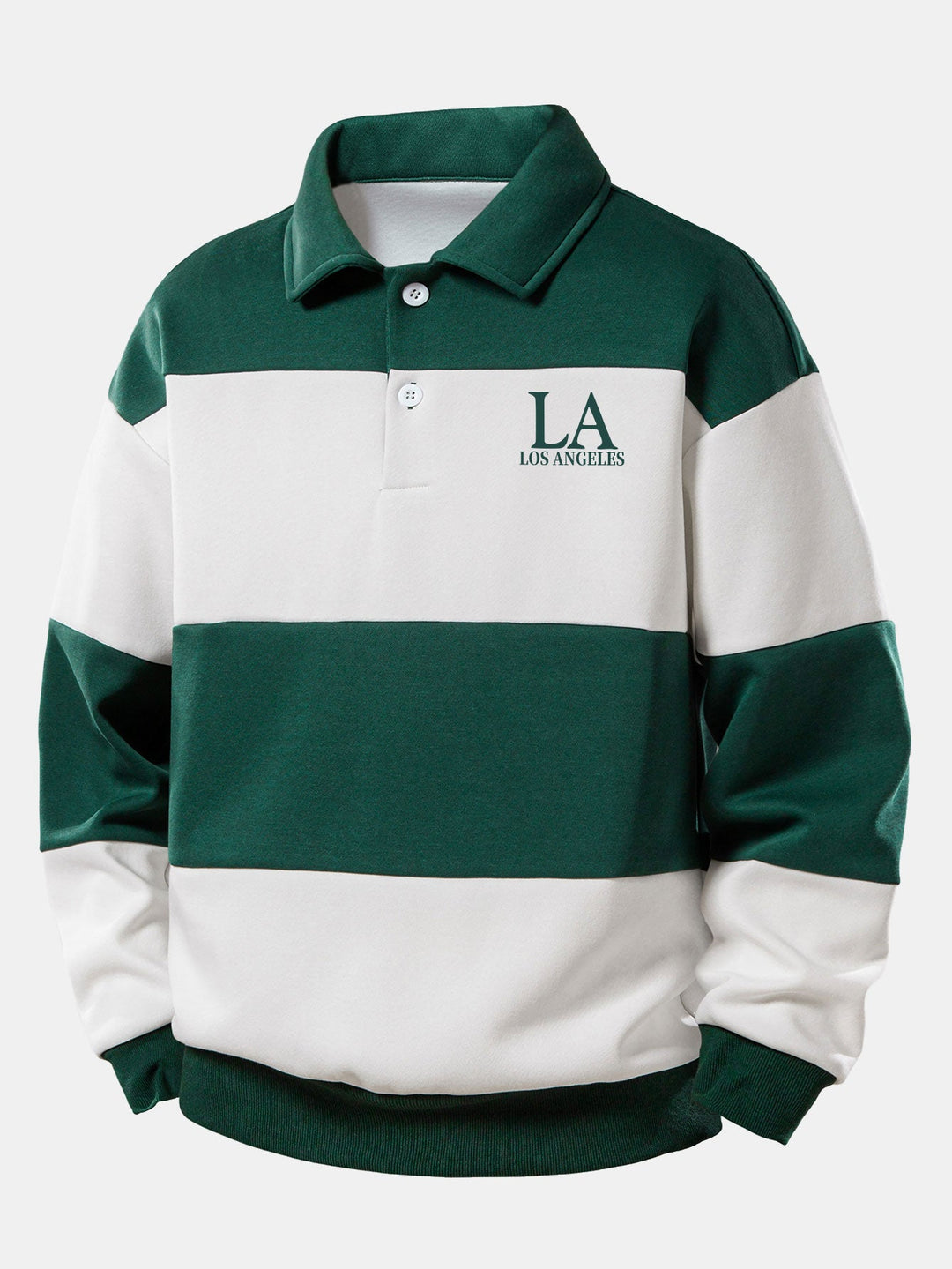 Relax Fit Los Angeles Print Color Block Polo Sweatshirt &amp; Slit Hem Stripe Pants