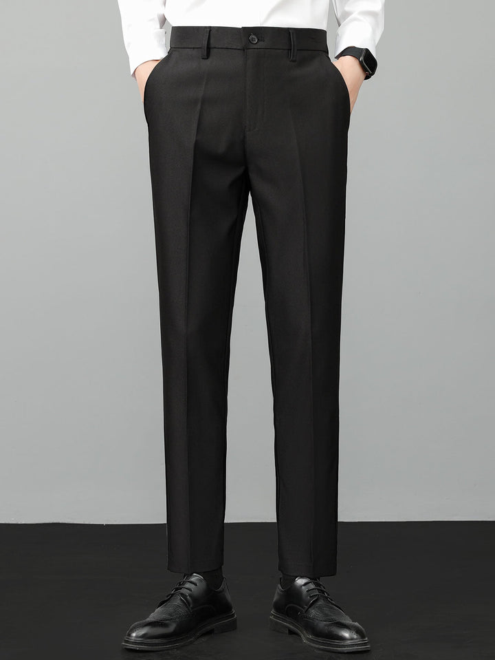 Contrast Trim Textured Zipper Knit Polo &amp; Slim Fit Tapered Trousers