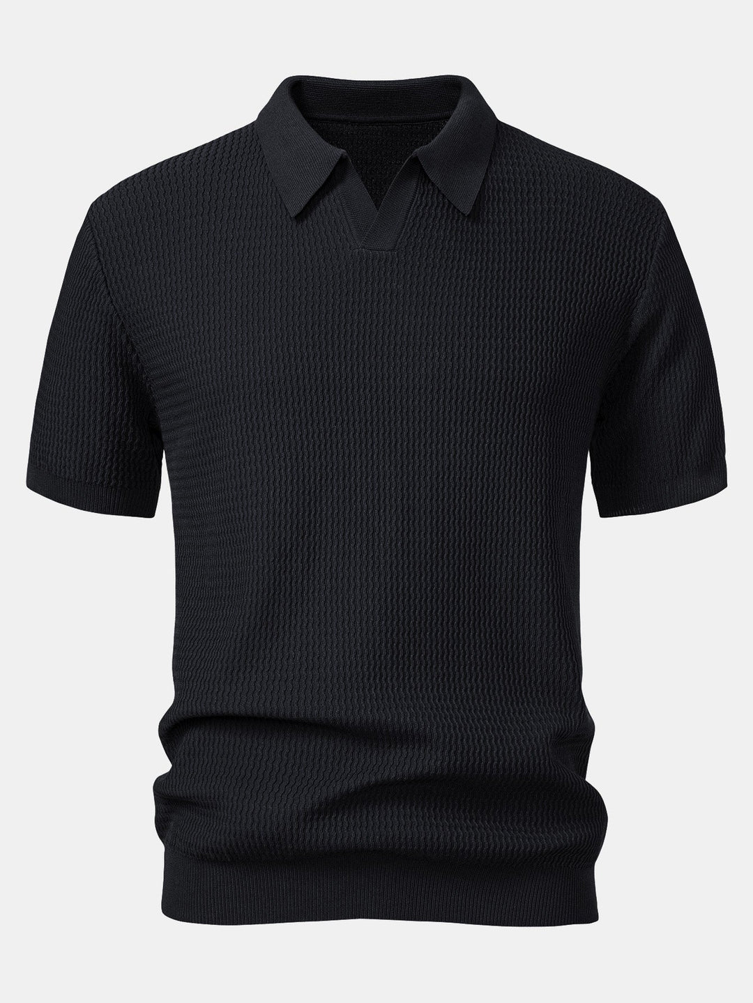 Wave Jacquard Knit V Neck Polo Shirt &amp; Slim Fit Tapered Trousers