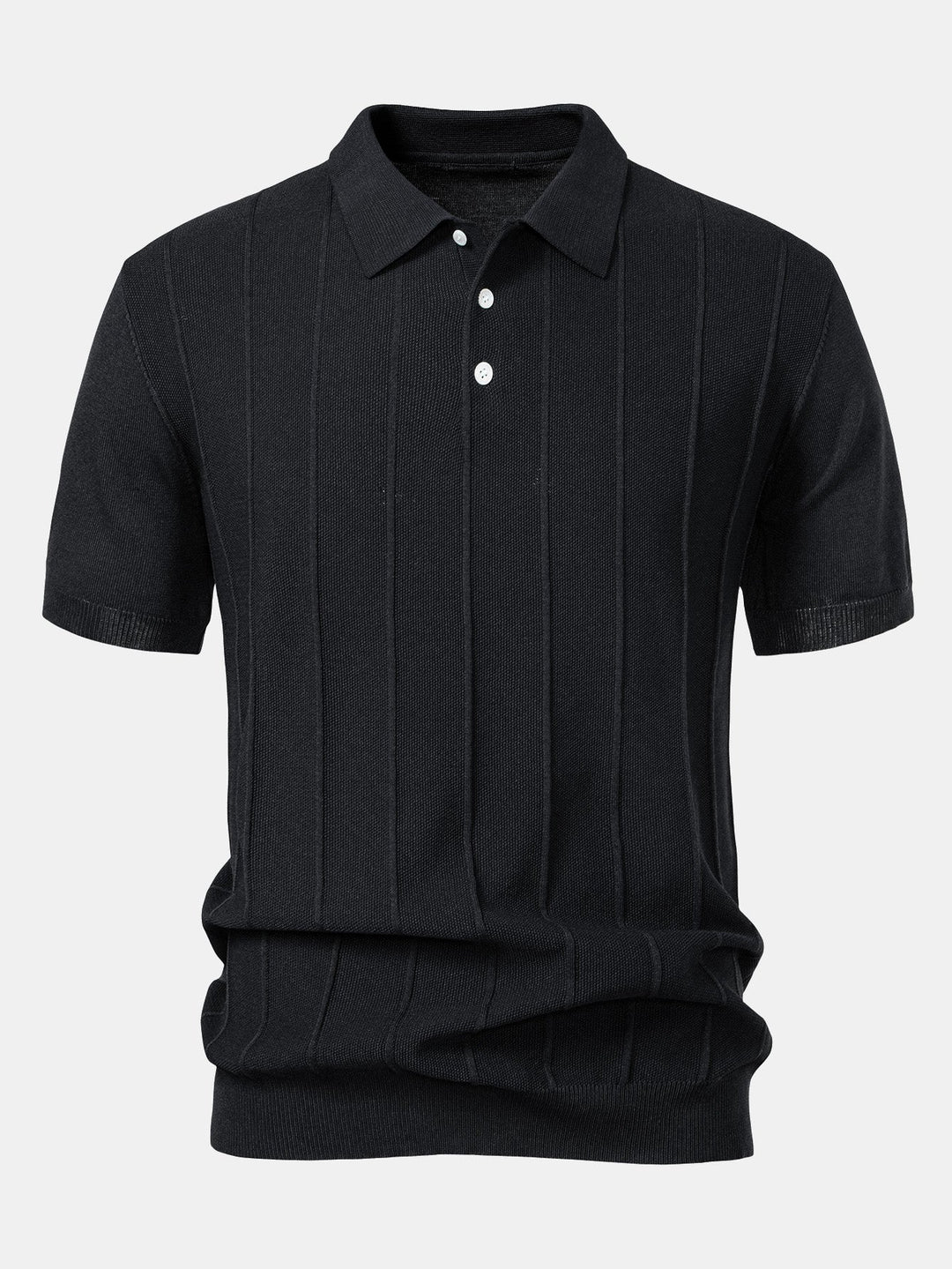 Stripe Jacquard Knit Polo Shirt &amp; Straight Leg Ribbed Pants