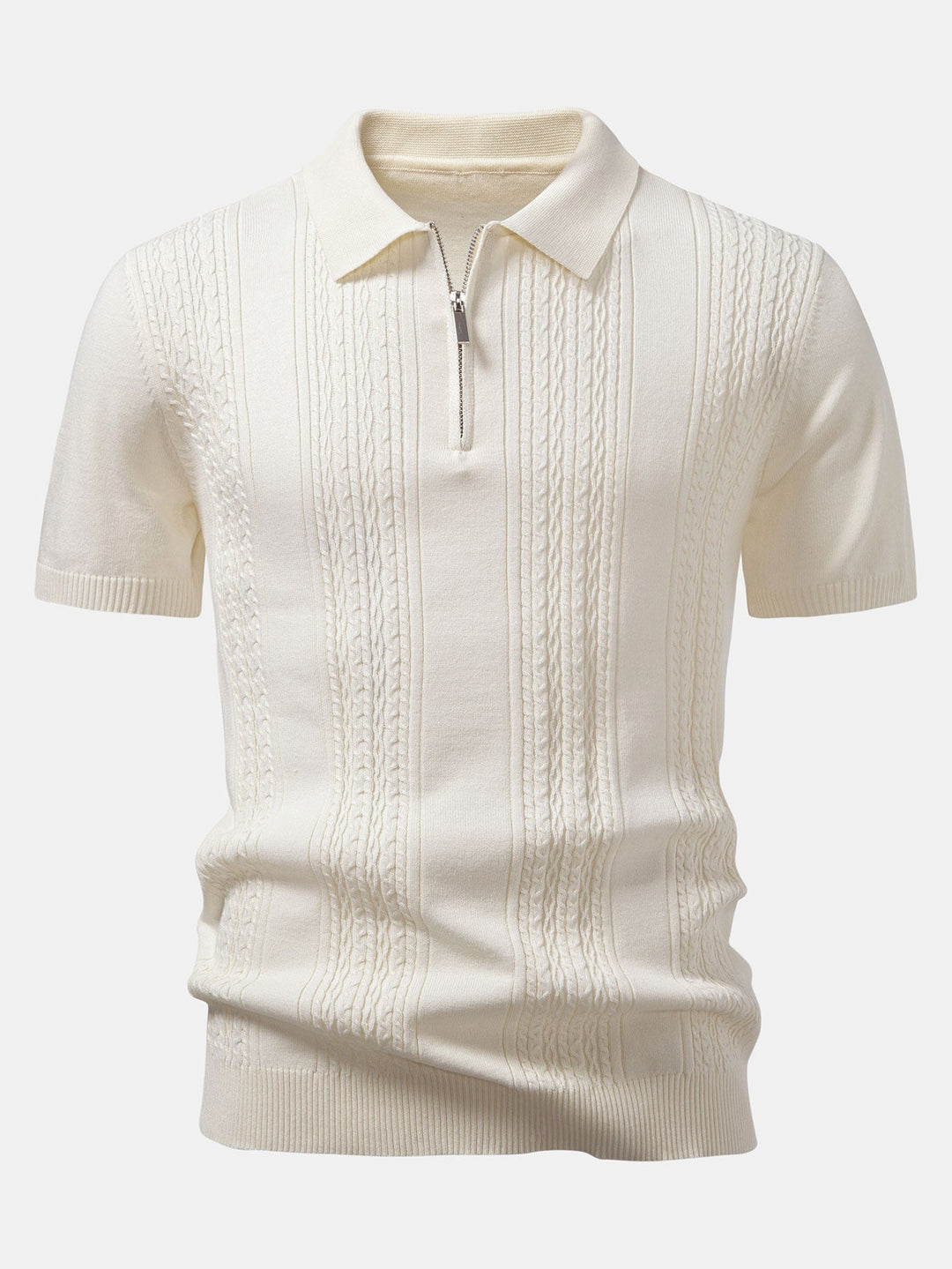 Twist Jacquard Knitted Zipper Polo Shirt &amp; Slim Fit Tapered Trousers