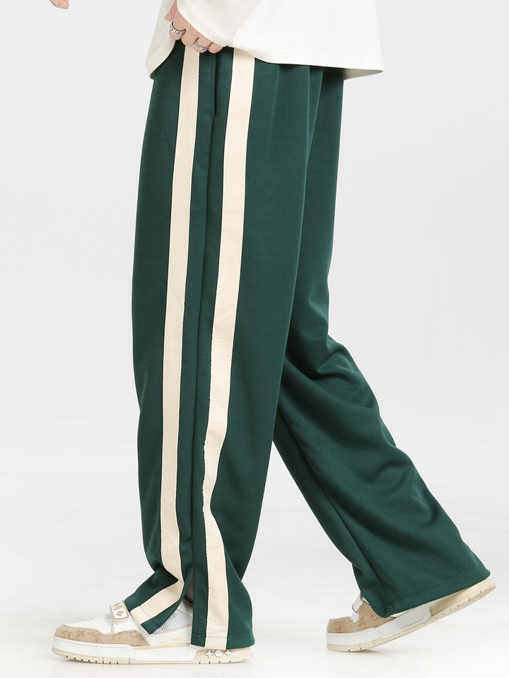 Relax Fit Los Angeles Print Color Block Polo Sweatshirt &amp; Slit Hem Stripe Pants