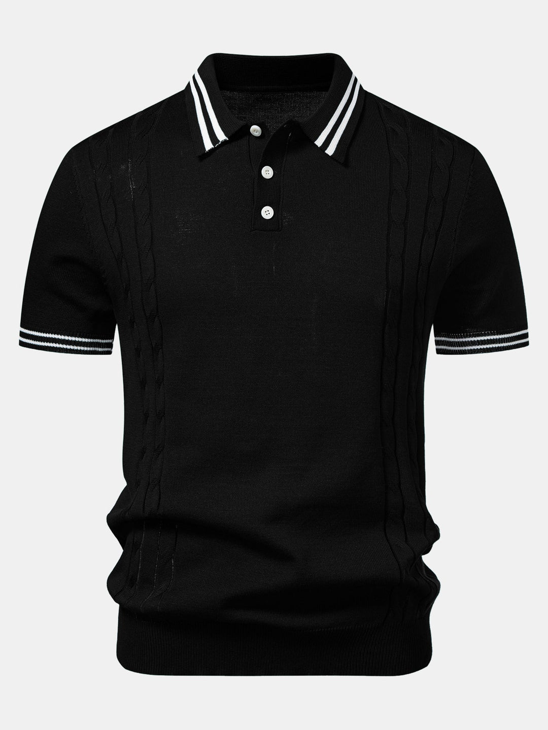 Contrast Trim Twisted Jacquard Knit Polo &amp; Slim Fit Tapered Trousers