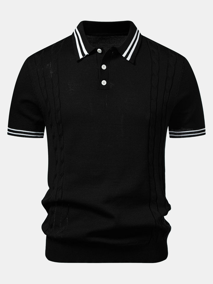 Contrast Trim Twisted Jacquard Knit Polo &amp; Slim Fit Tapered Trousers