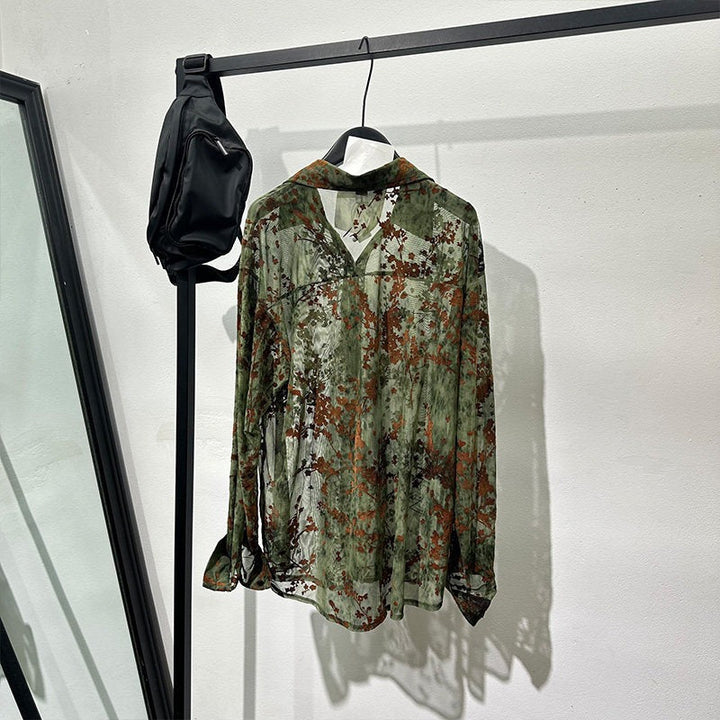 Floral Mesh Lapel Shirt